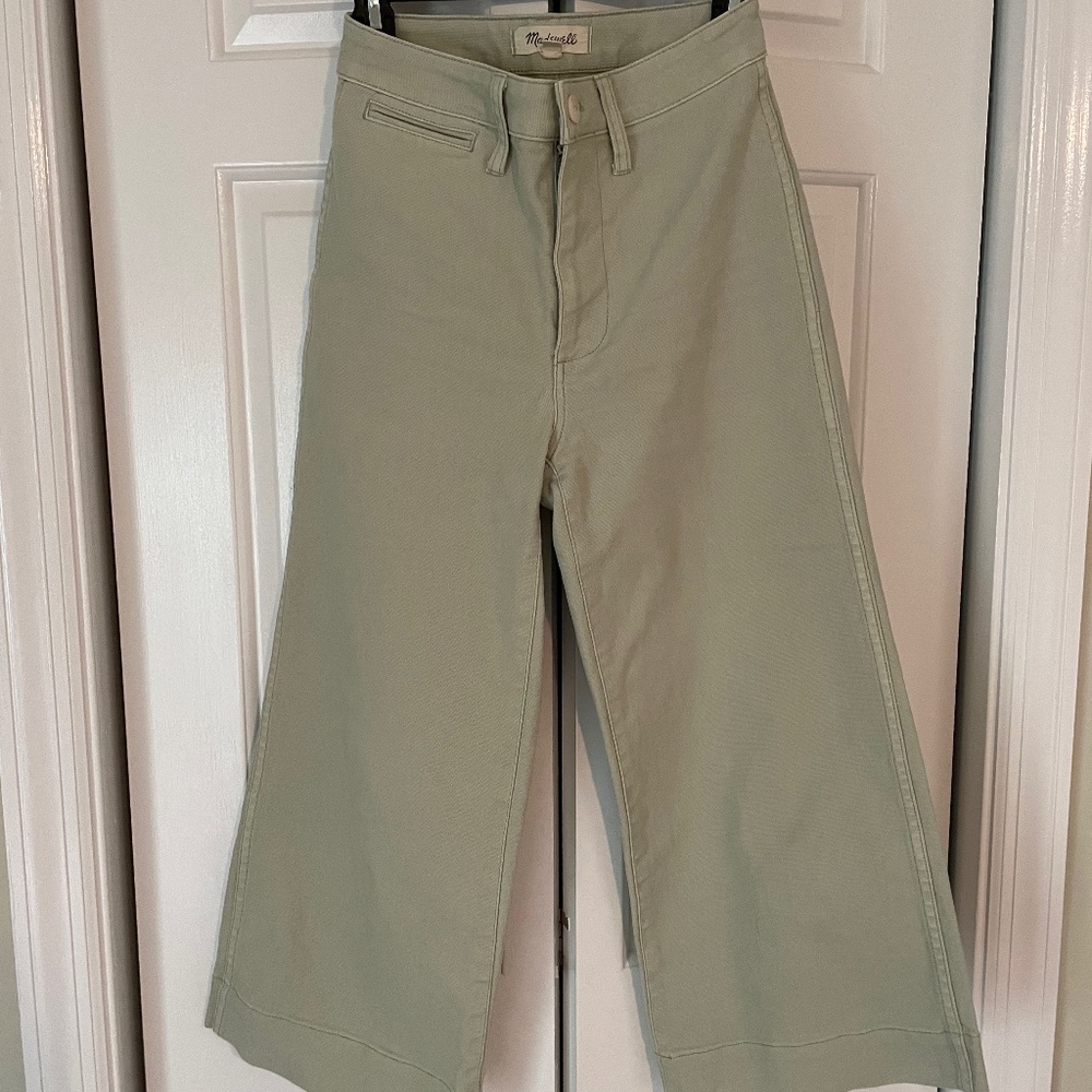 Madewell Cropped Emmett Wide Leg Cotton Twill Pants, 24P, Mint Green